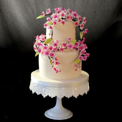 Cherry Blossom Cake on a Pedestal Cake Stand