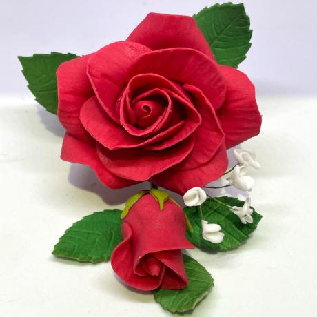 Red Sugar Roses and Baby's Breath Cake Spray