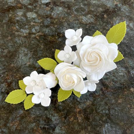 White Sugar Rose and Blossom Spray