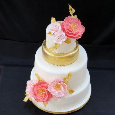 Four Tier Gold Leaf Decorated Wedding Cake