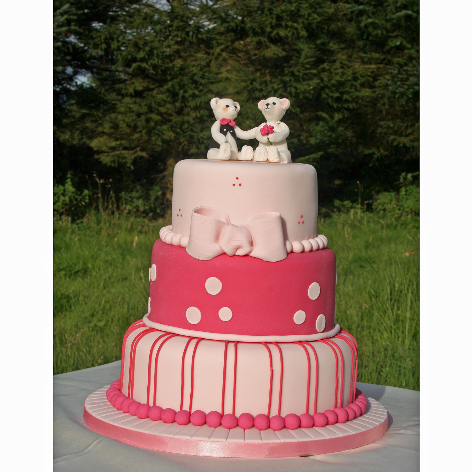 Wedding Bears on a Rasberry Pink Themed Cake